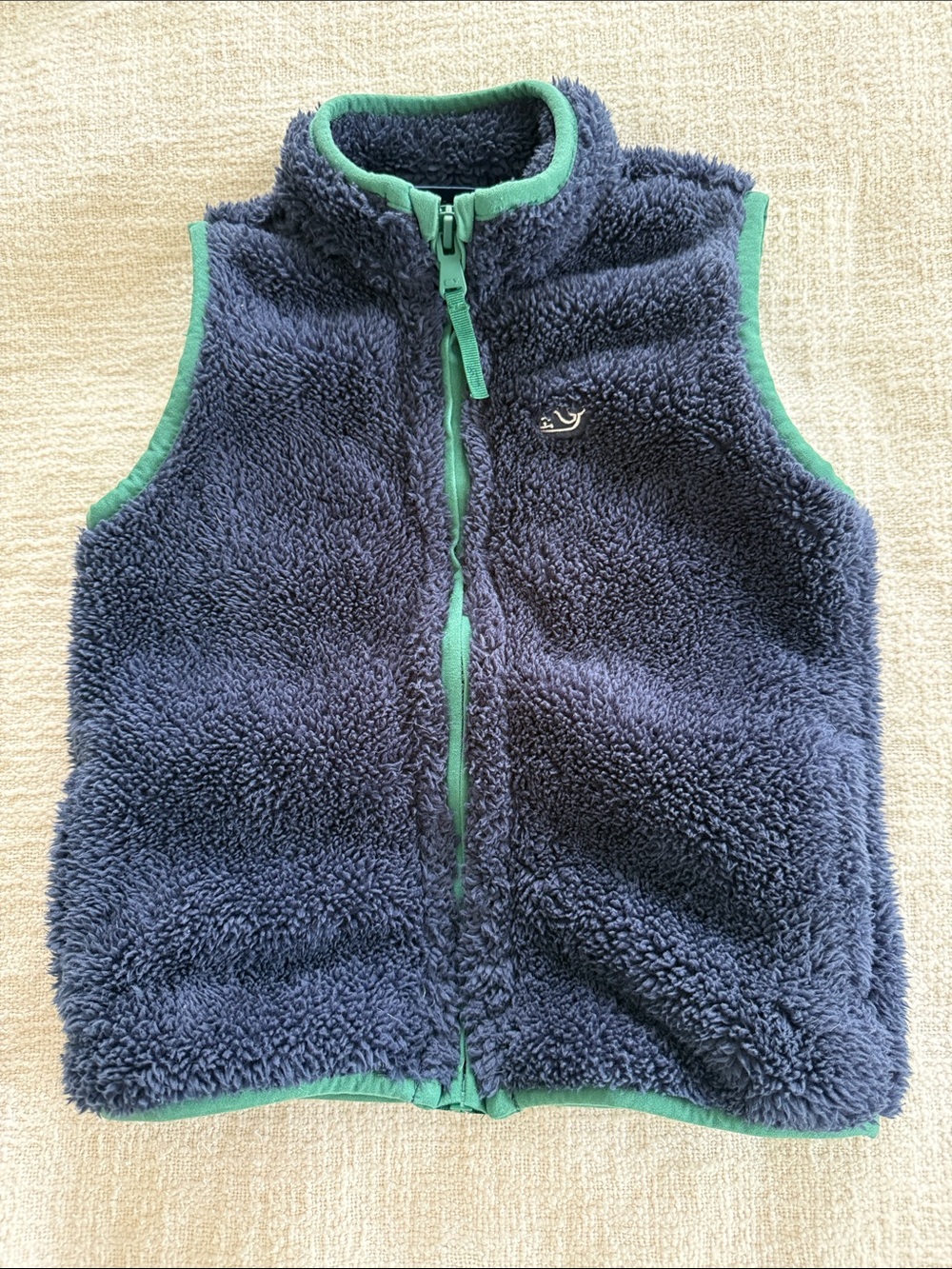 Vineyard Vines 3T Navy Sherpa Vest with Green Accents